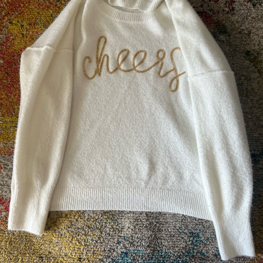 Vince Camuto White and Gold Crew Neck Sweater